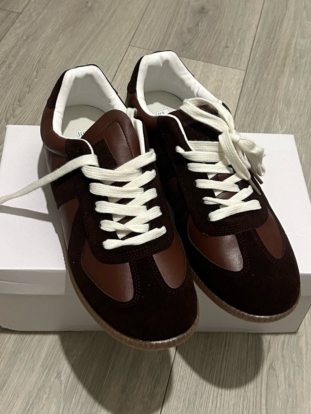 Men's Brown Suede & Leather Low-Top Sneakers with White Laces